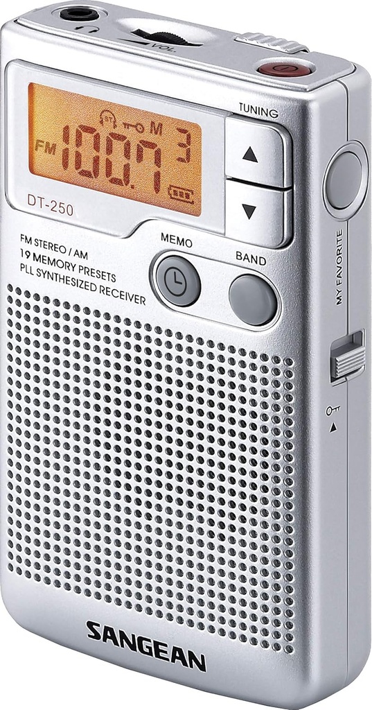 Sangean DT-250, Radio portátil AM/FM, Dynamic Bass Boost, Pantalla LCD