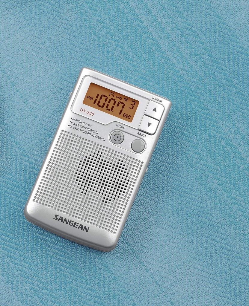 Sangean DT-250, Radio portátil AM/FM, Dynamic Bass Boost, Pantalla LCD