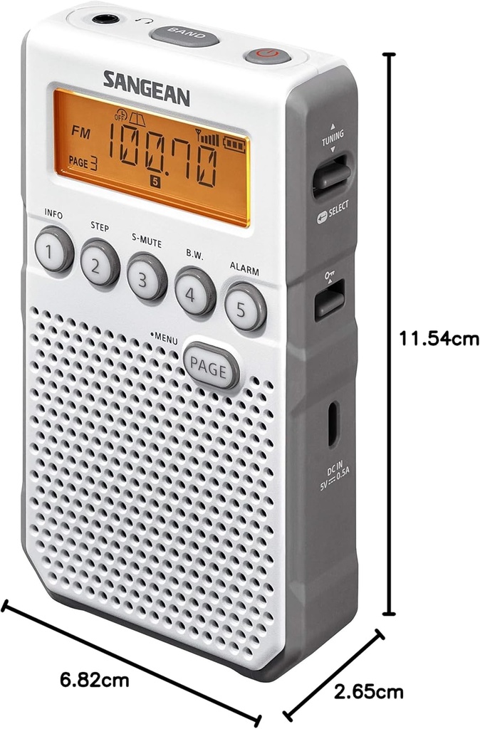 Sangean DT-800, radio portátil, 1 W, AM/FM, 40 presintonías, blanca