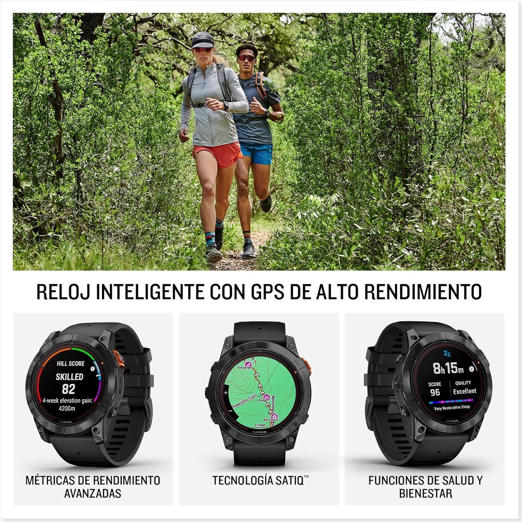 Reloj Garmin Fenix 7X Pro Solar, GPS, Carga solar, Linterna Led, Hasta 37 días de batería, Resistente al agua