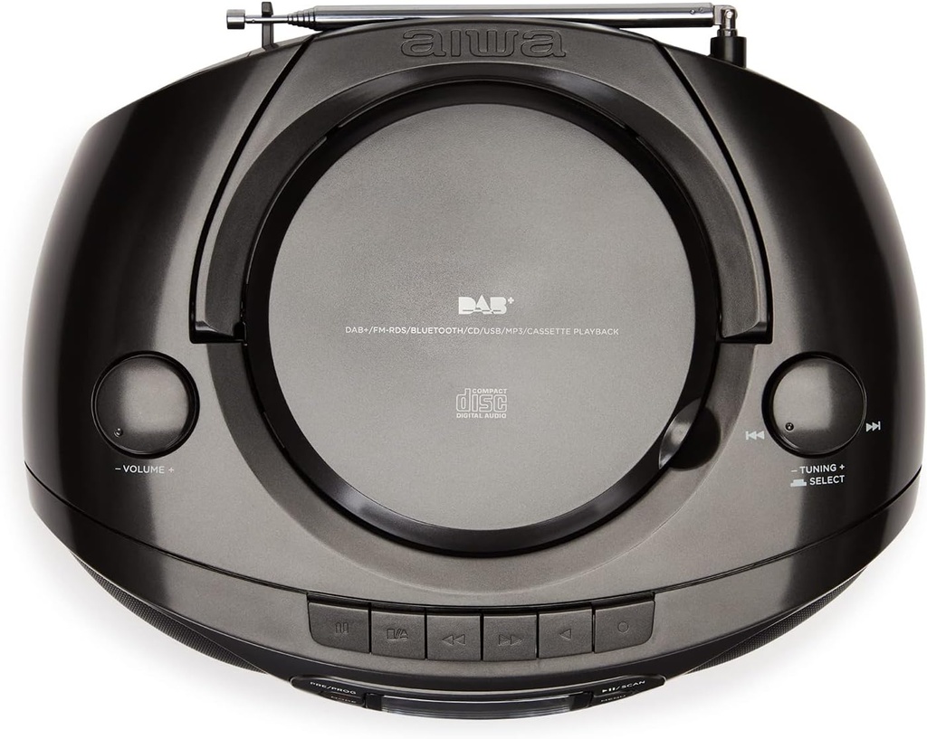 Aiwa BBTC-660DAB/BK: Radio Cassette Portátil con CD, Bluetooth y USB, Grabador de Cassettes, RDS, FM PLL, Dab+, Mando a Distancia