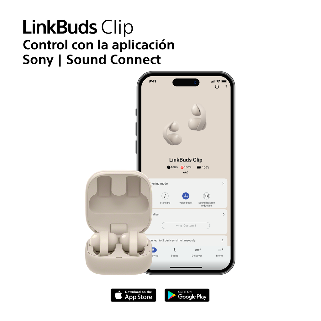 Sony LinkBuds WFLC900B Clip de estilo abierto, cómodo diseño con clip, 3 modos de escucha, IPX4, llamadas nítidas, 37 horas de batería, asistente de voz con IA, control táctil, iOS y Android