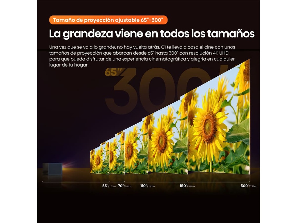 Mini Proyector Smart tV, Tricroma UHD 4K, 65 a 300 pulgadas, 1600 Lumenes, Dolby Vision-Atmos, Audio JBL,