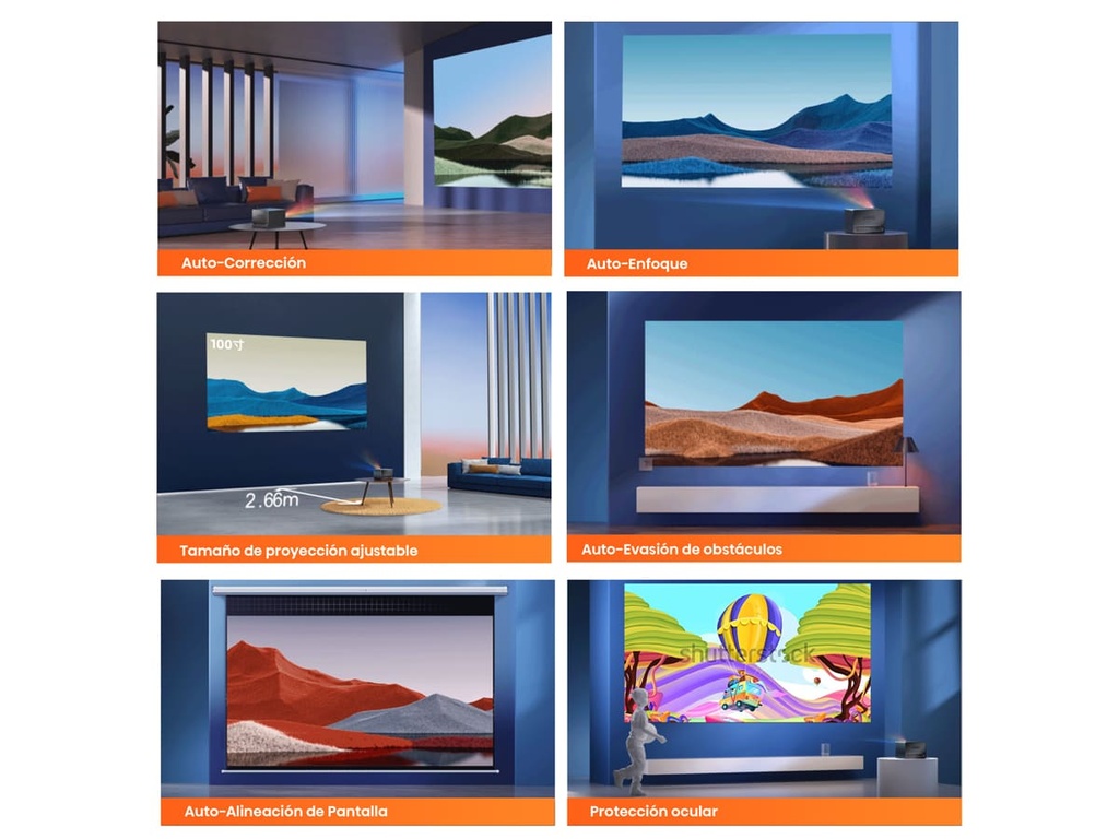 Mini Proyector Smart tV, Tricroma UHD 4K, 65 a 300 pulgadas, 1600 Lumenes, Dolby Vision-Atmos, Audio JBL,