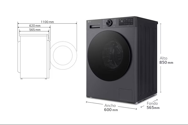 LG F4X5009TBB, Lavadora Inteligente  AI Direct Drive, TurboWash 360º, 9kg, 1400rpm, Serie 500, Un 40% más eficiente que A, Acero grafito mate