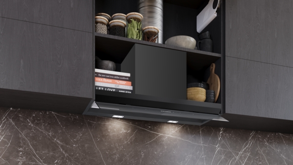 Siemens LJ88BET60, Campana decorativa integrable, 80 cm, Cristal negro, Negro mate, iQ700