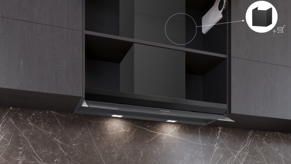 Siemens LJ97BDP60, campana decorativa integrable, 90 cm, cristal negro mate, iQ500