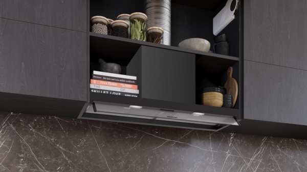 Siemens LJ95BCC60, campana decorativa integrable, 90 cm, cristal transparente, negro mate, iQ300