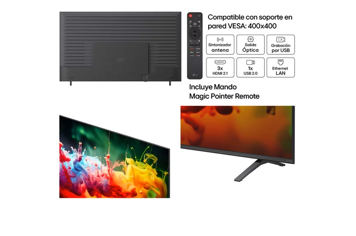 LG 85QNED70B6A, TV QNED Mini LED, UHD 4K, Procesador Inteligente α7 AI Processor 4K Gen9, Tecnologia Nano, Smart TV Web OS