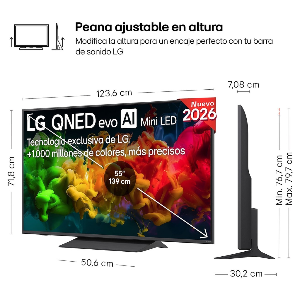 LG 55QNED81B6A, TV QNED Mini LED, UHD 4K, Procesador Inteligente α7 AI Processor 4K Gen9, Tecnologia Nano, Smart TV Web OS, Tecnologia EVO