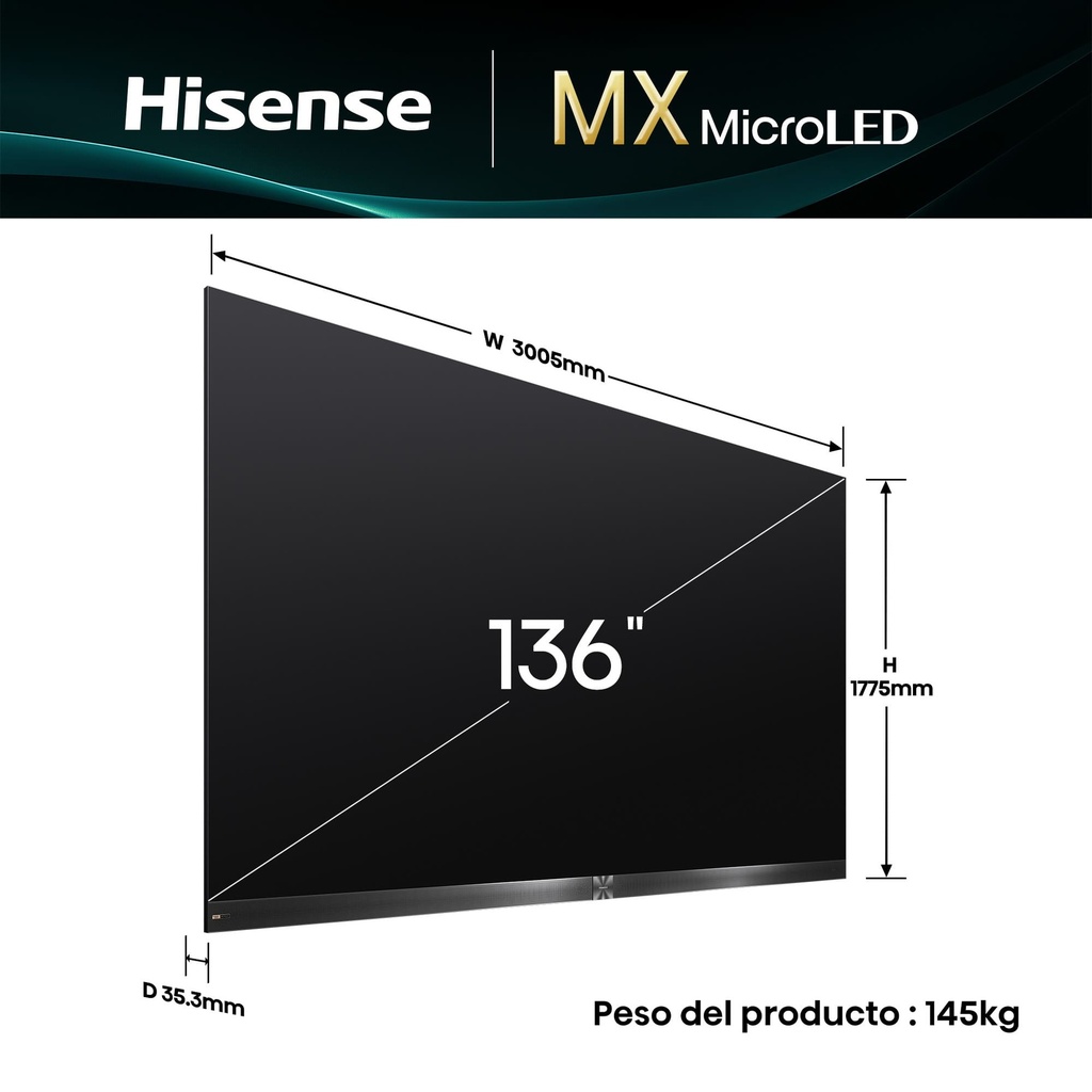 HISENSE MX MicroLED TV 136MX, Tecnología MicroLED, 4K 120 Hz nativos