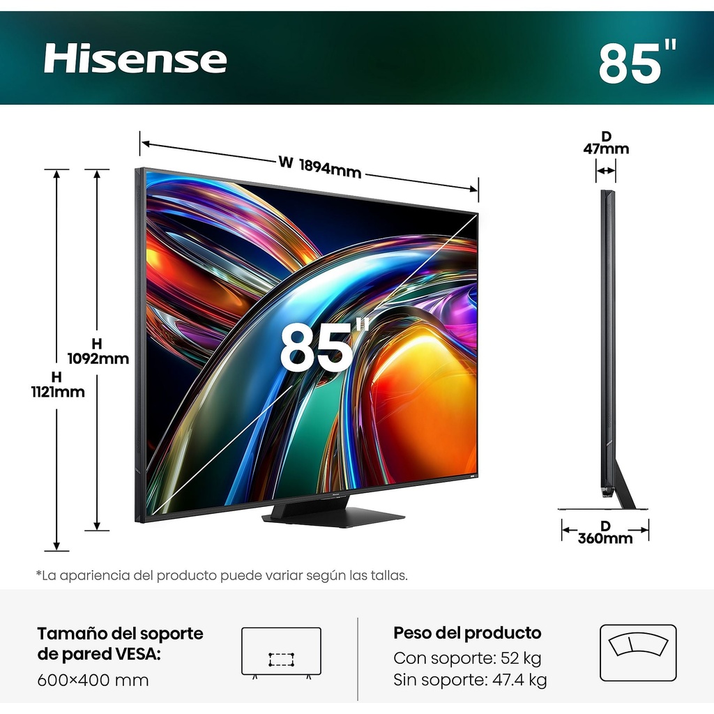Hisense RGB Mini LED TV 85UR9S, UHD 4K, Quad Core / MT9655, Hi-View AI Engine RGB