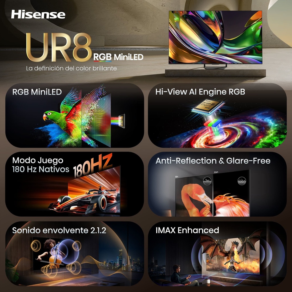 HISENSE RGB MiniLED TV 65UR8S, Ultra HD, Quad Core/MT9655, Hi-View AI Engine RGB