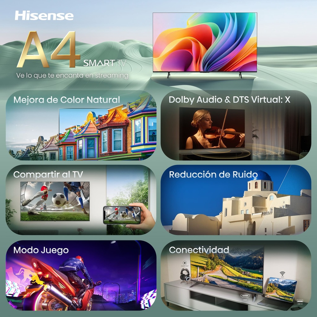 Hisense HD TV 40A4S, Natural Colour Enhancer, Dolby Audio, Modo Juego, Smart Home Ready