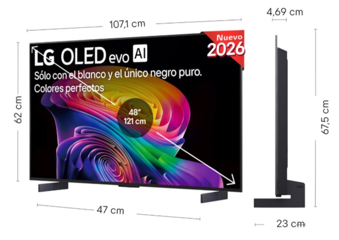 LG OLED48C64LA, TV OLED 48", 4K, procesador 4K AI α11 Gen3, Smart TV Web OS