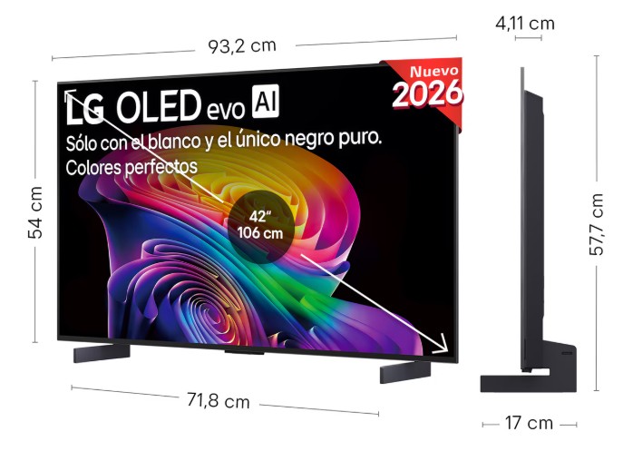 LG OLED42C64LA, TV OLED 42", 4K, procesador 4K AI α11 Gen3, Smart TV Web OS