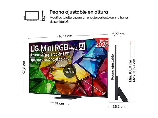 LG 75MRGB87B6B, TV RGB MINI LED, procesador a8 AI 4K Gen3, SMART TV Web OS