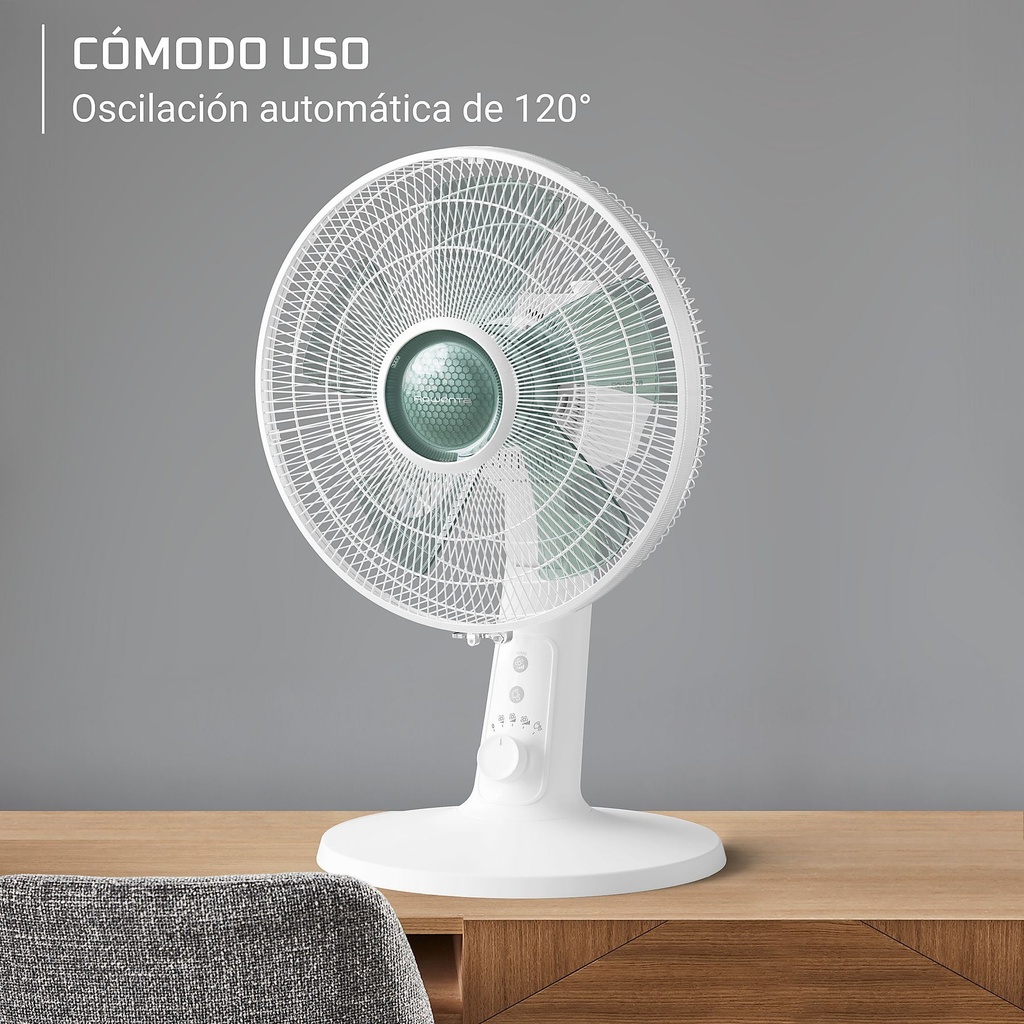 Rowenta VU2740F0, ventilador de mesa, Turbo Silence Extreme, oscilación automática horizontal, 4 velocidades, 32 dB