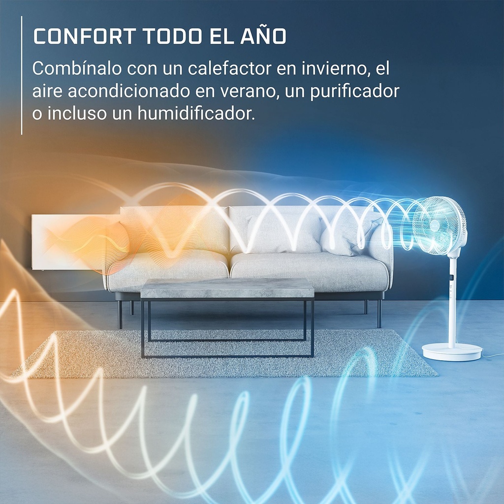 Rowenta QV5050F0,Ventilador de pie 3 en 1, Uso con o sin cable, Silencioso, 3 alturas, 20 velocidades, 3 modos automáticos y temporizador de 12 horas