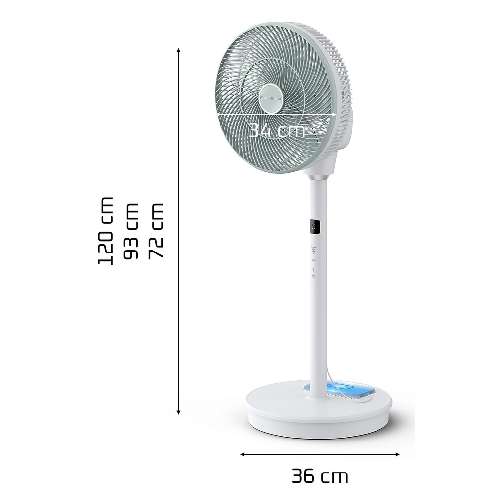 Rowenta QV5050F0,Ventilador de pie 3 en 1, Uso con o sin cable, Silencioso, 3 alturas, 20 velocidades, 3 modos automáticos y temporizador de 12 horas