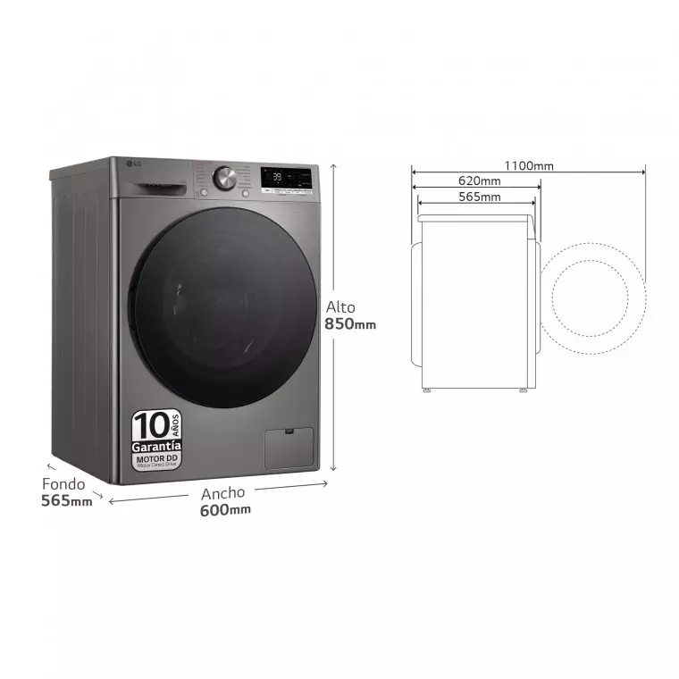 LAVADORA LG F4WR7010AGS INOX  10 KG 1400 RPM  CLASE A -10%