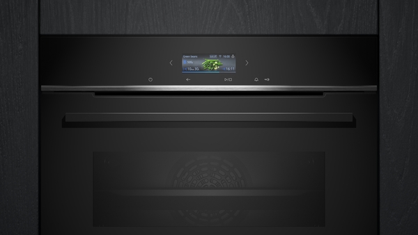 Siemens CB774G1B1, horno compacto, pirolítico, display TFT touch, iQ700, negro