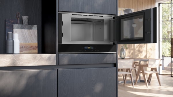Siemens BF722R1B1, Microondas integración, iQ700, Base cerámica sin plato giratorio, 21 Litros, Negro