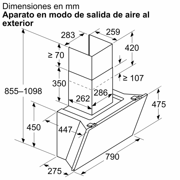 Siemens LC81KAN60, Campana decorativa de pared 80 cm Cristal negro A+