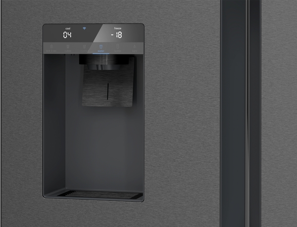 Siemens KF96DAXEA, Frigorífico americano, dispensador con toma de agua, 4 puertas, No Frost, 183 x 90,5 cm, black Inox, iQ500
