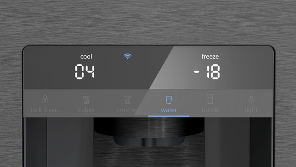 Siemens KF96DAXEA, Frigorífico americano, dispensador con toma de agua, 4 puertas, No Frost, 183 x 90,5 cm, black Inox, iQ500