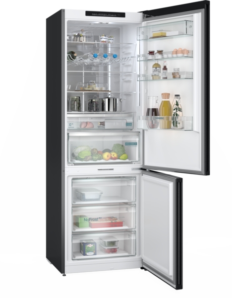 Siemens KG49NSBBF, Frigorífico combinado de libre instalación, Acabado en cristal, 203 x 70 cm, Negro, IQ700