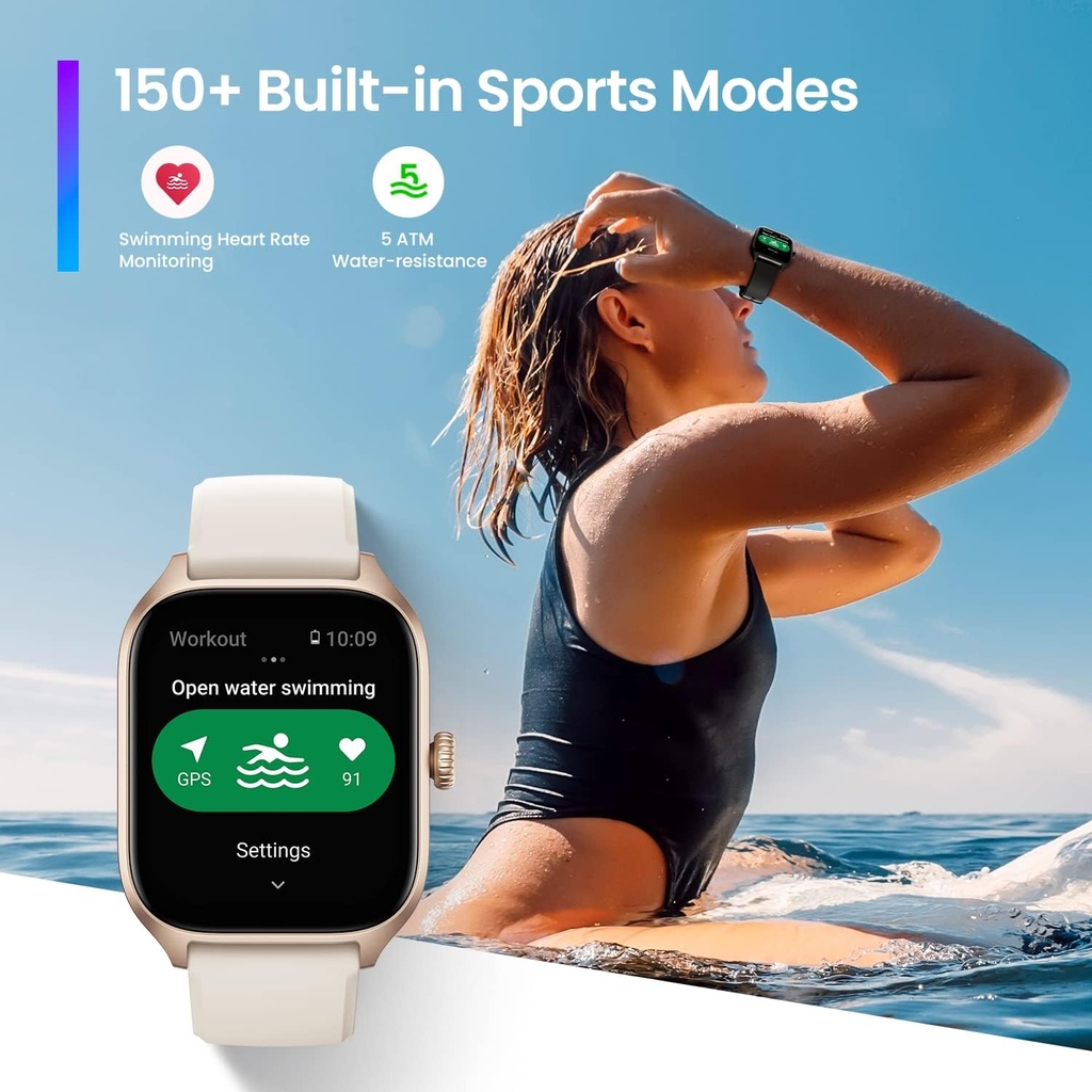 Amazfit GTS 4, Reloj inteligente, Pantalla 1,75" Amoled, Compatible con Alexa, Batería 8 días, Resistente al agua, Llamadas BT, Natación, Color Negro