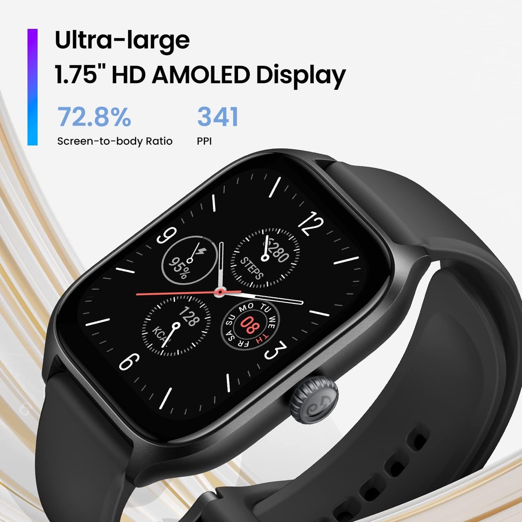 Amazfit GTS 4, Reloj inteligente, Pantalla 1,75" Amoled, Compatible con Alexa, Batería 8 días, Resistente al agua, Llamadas BT, Natación, Color Negro