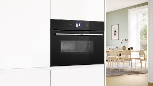 Bosch CMG7241B1, horno compacto con microondas, airfry, cristal negro, serie 8