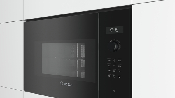 Bosch BEL554MB0, Microondas con plato giratorio, inox, cristal negro, serie 6