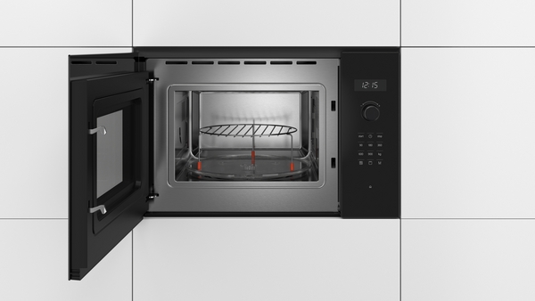 Bosch BEL554MB0, Microondas con plato giratorio, inox, cristal negro, serie 6