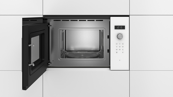 Bosch BFL524MW0, Microondas con plato giratorio, inox, cristal blanco, serie 6
