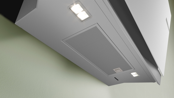 Bosch DWK91LT20, Campana decorativa inclinada, cristal blanco, serie 8