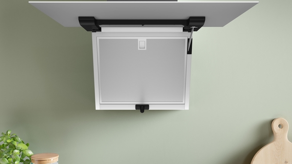 Bosch DWK67FN20, Campana decorativa inclinada, cristal blanco, serie 4
