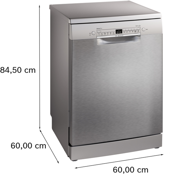 Bosch SMS2HMI04E, lavavajillas libre instalación, ancho 60 cm, secado Zeolitas, 3ª bandeja, clase D, inox, Serie 2