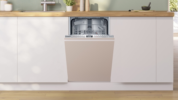 Bosch SPH4EKX24E, lavavajillas integrable, ancho 45 cm, puerta deslizante, cestas 2/2, clase C, inox, Serie 4