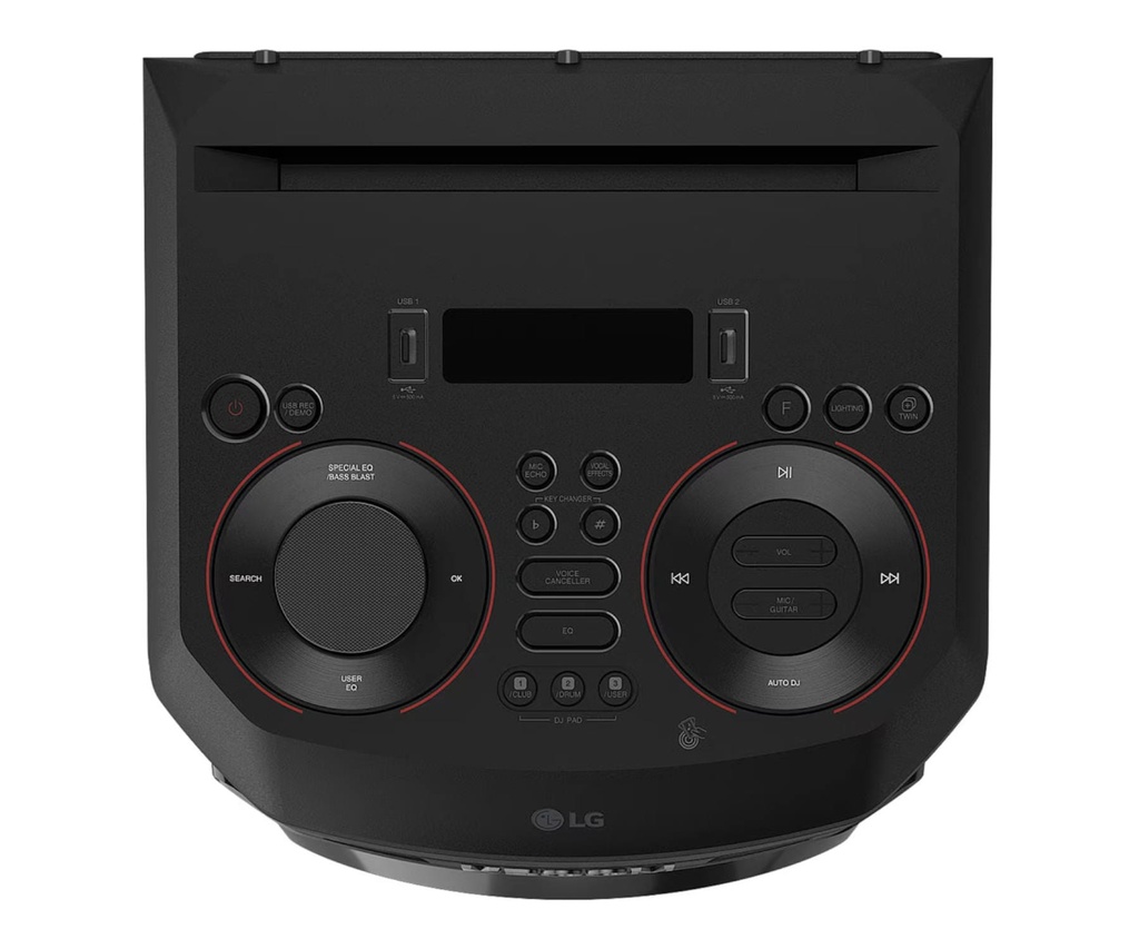 LG XBOOM RNC9, Altavoz de Gran Potencia, Bluetooth, USB, Funciones DJ, Karaoke, Iluminación LED Multicolor, Amplia Conectividad, 4 Altavoces