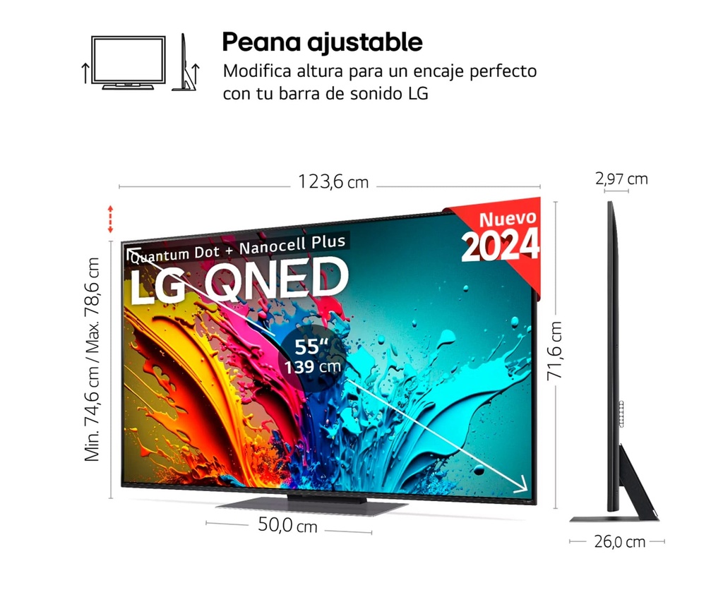 LG 55QNED87T6B, TV QNED 55", UHD 4K, procesador inteligente 4K α8, Smart TV, DVB-T2 (H.265), negro