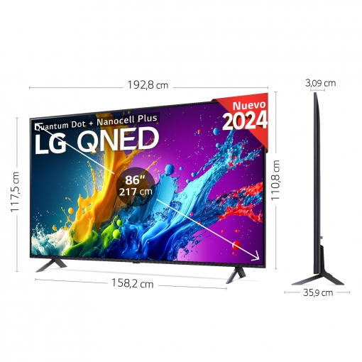 LG 86QNED80T6A, 86" 4K QNED, Smart TV, HDR10, WebOS24, Serie 80, procesador inteligente, Dolby Digital Plus, negro