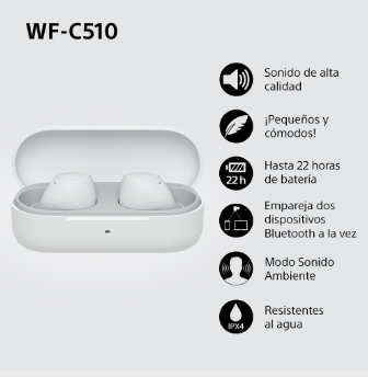 Sony WF-C510 auriculares inalámbricos, con conexión multipunto, resistencia al agua IPX4, Spotify Tap, carga rápida, 22 horas