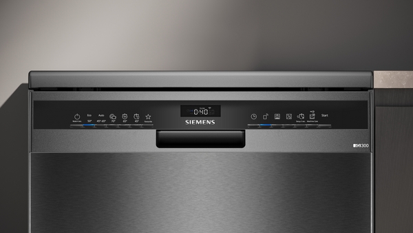 Siemens SN23EC03ME, lavavajillas de libre instalación, 60 cm, acero negro cepillado antihuellas