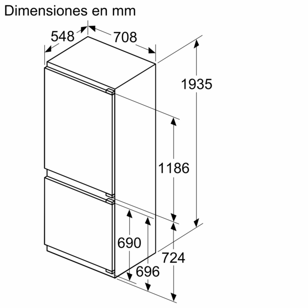 Siemens KB96NVFE0, frigorífico combinado integrable, inox, not frost, 194 x 71 cm, iQ300, clase E