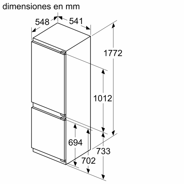 Siemens KI86NHFE0, frigorífico combinado integrable, 177.2 x 54.1 cm, puerta fija, blanco, iQ300, clase E
