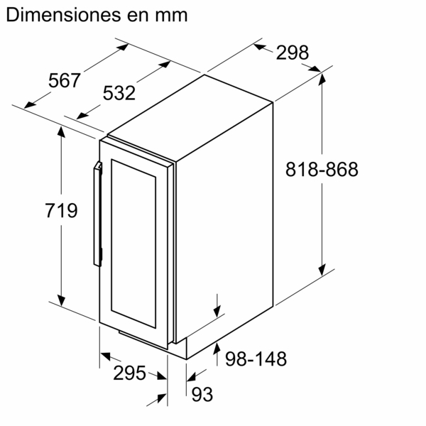 Siemens KU20WVHF0, vinoteca integrable, puerta de cristal, 82 x 30 cm, iQ500, clase F