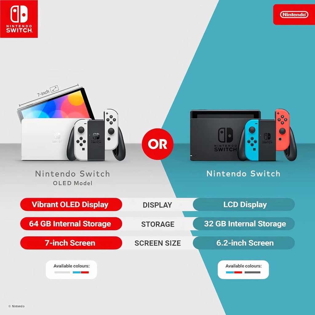 Videoconsola - Nintendo Switch OLED, 7", Joy-Con, 64 GB, Azul y Rojo Neón